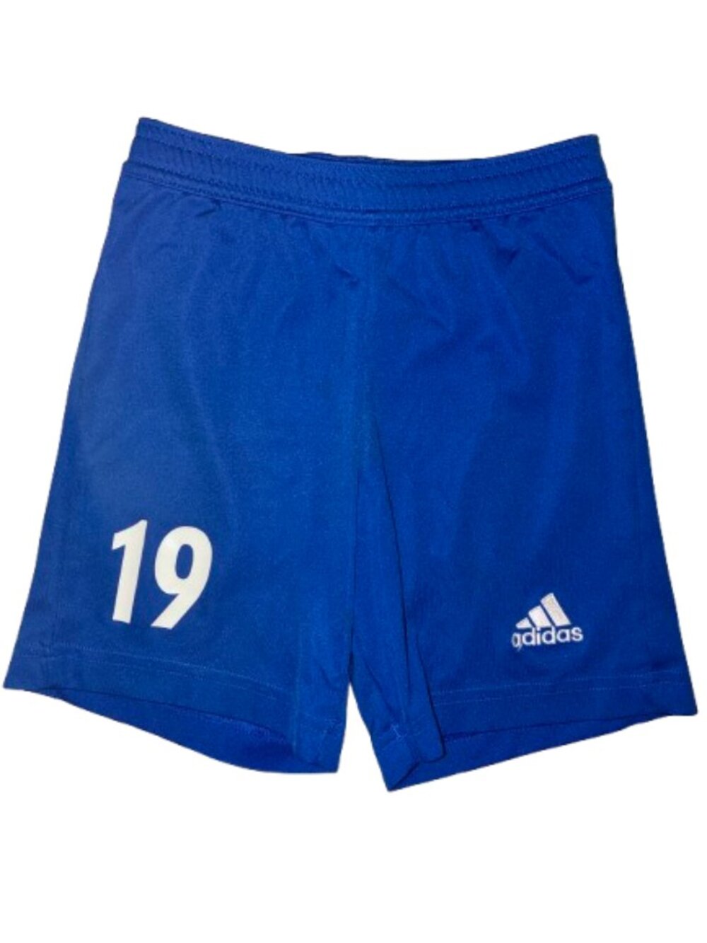 adidas Men’s Blue Athletic Shorts with White Number 19